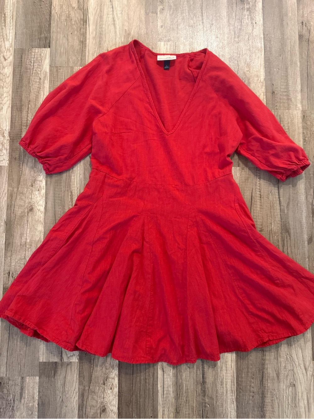 Red V-Neck Women’s Linen Dress